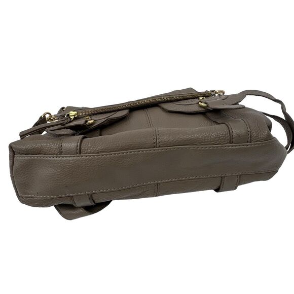 The SAK Taupe Gray Crossbody Pebbled Leather Satchel Fold Over Hobo Shoulder Bag - Picture 9 of 13